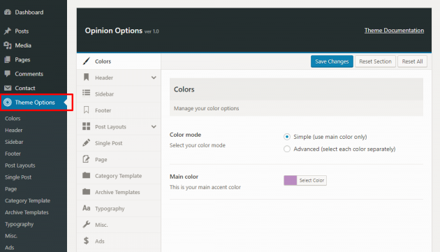 Theme options panel - Opinion WordPress Theme Documentation - Meks