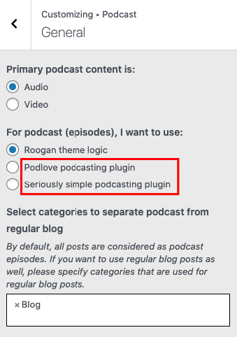 Podcast VS Blog - Roogan WordPress Theme Documentation - Meks